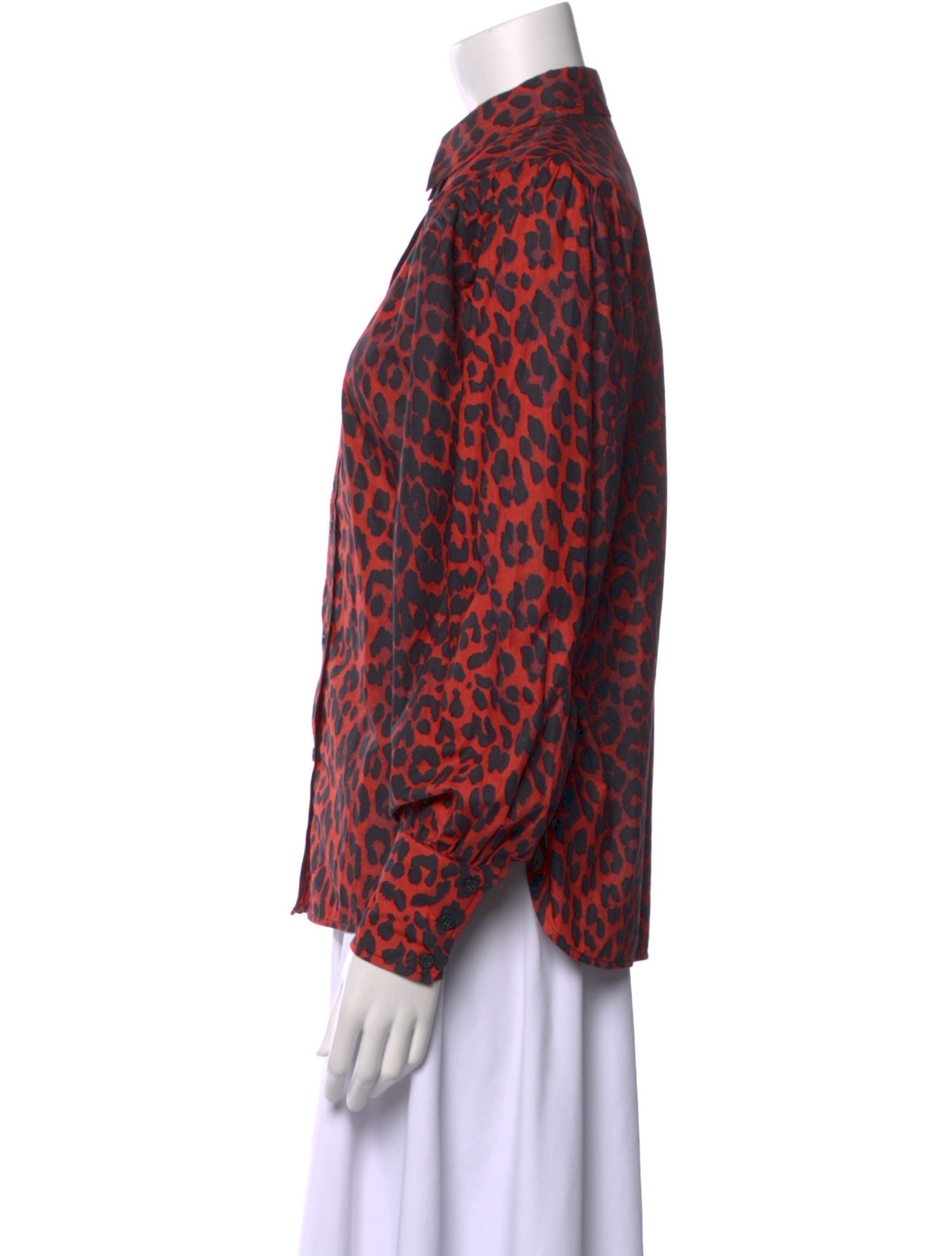 Ganni Animal Print Long Sleeve Button-Up Top