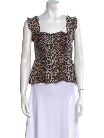 Ganni Animal Print Square Neckline Crop Top