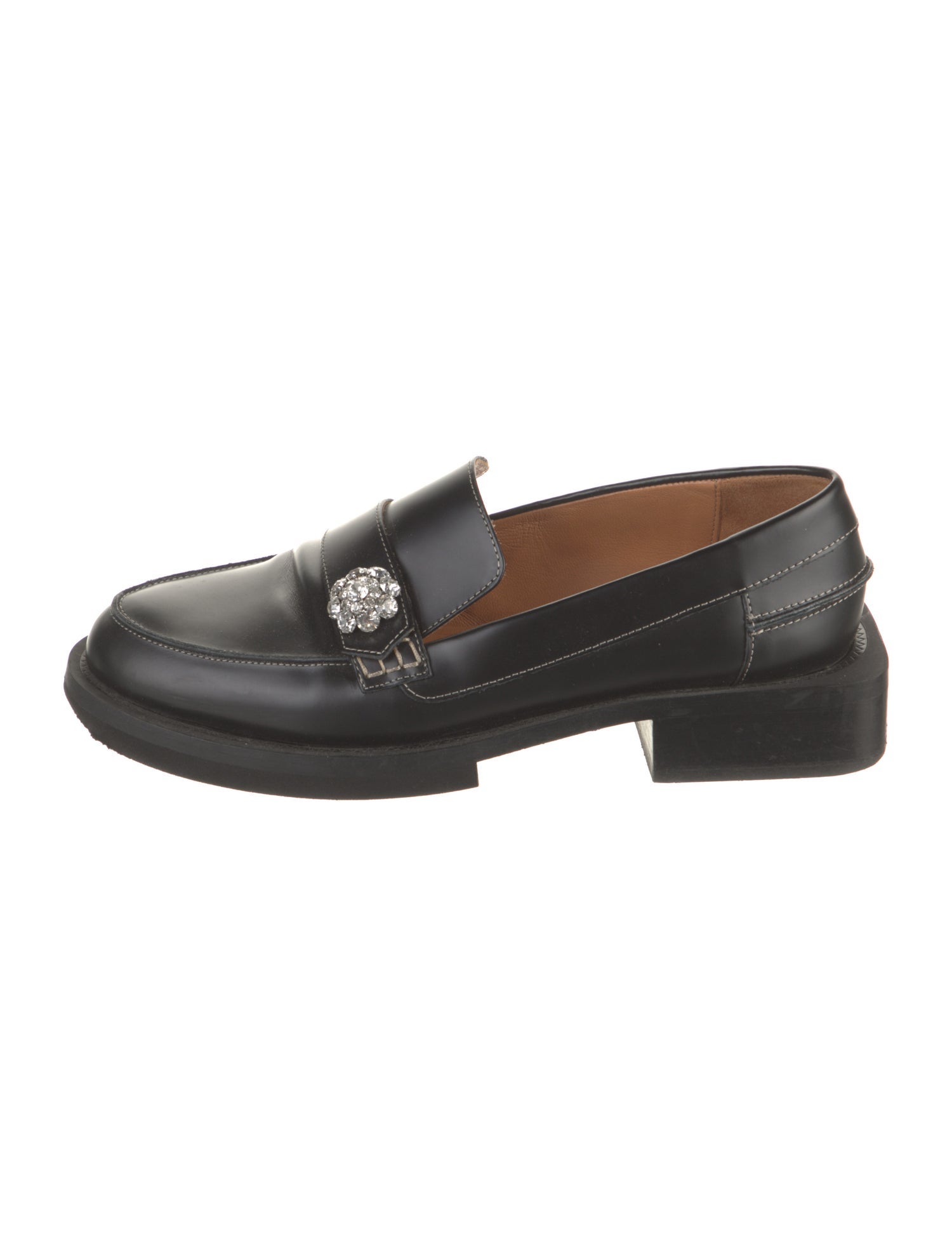 Ganni Leather Crystal Embellishments Loafers
