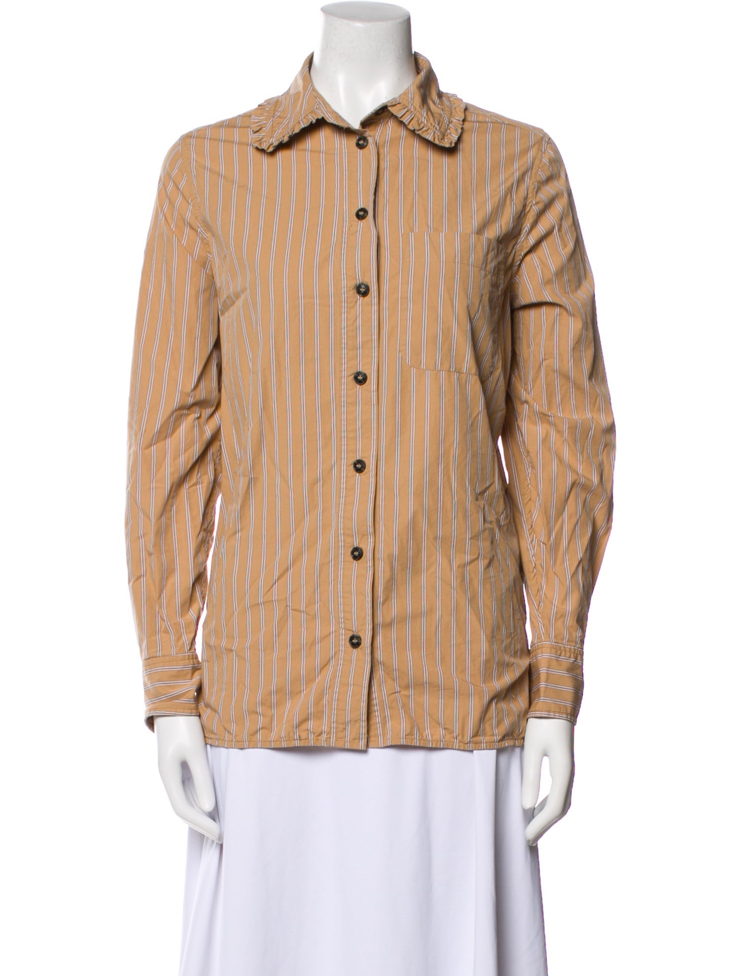 Ganni Striped Long Sleeve Button-Up Top