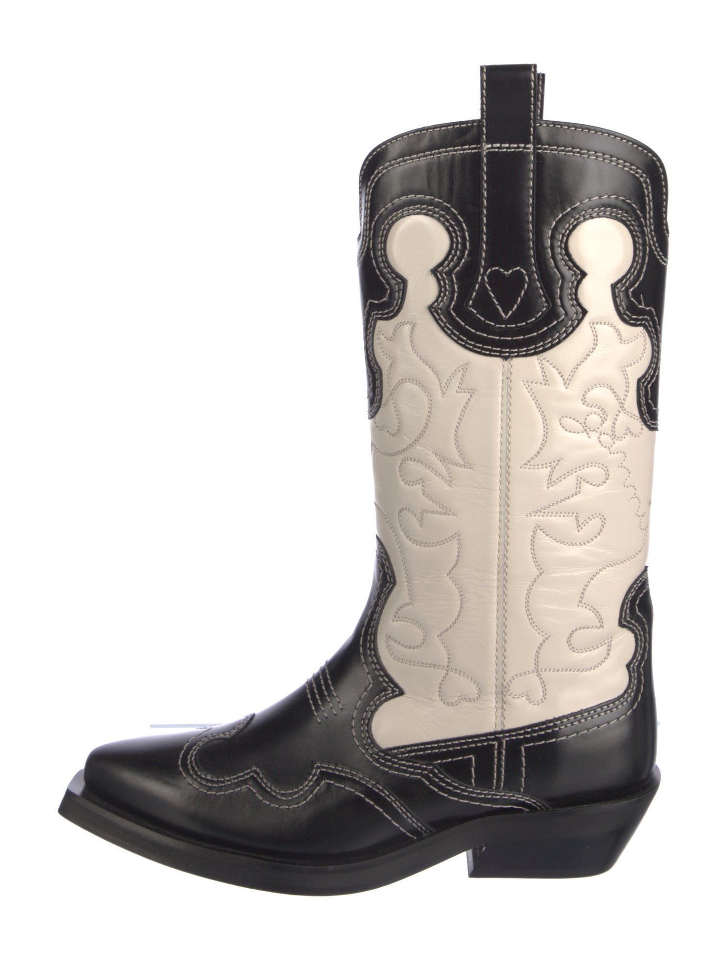 Ganni Leather Colorblock Pattern Western Boots