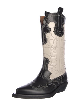 Ganni Leather Colorblock Pattern Western Boots