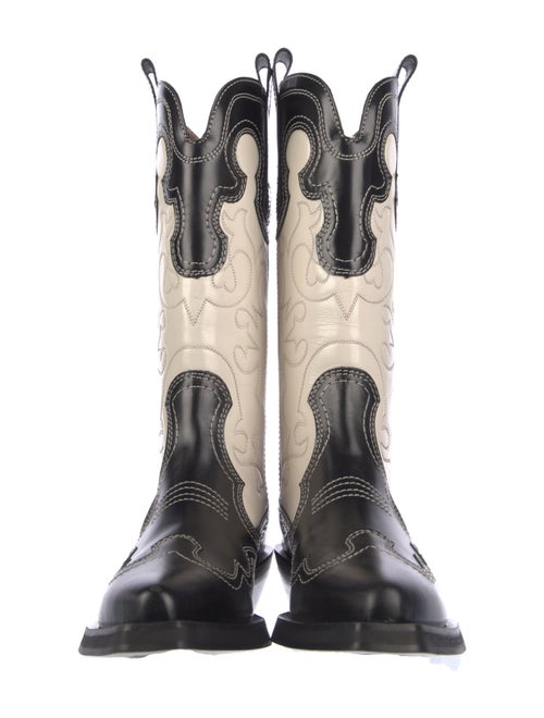 Ganni Leather Colorblock Pattern Western Boots