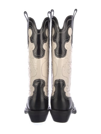 Ganni Leather Colorblock Pattern Western Boots