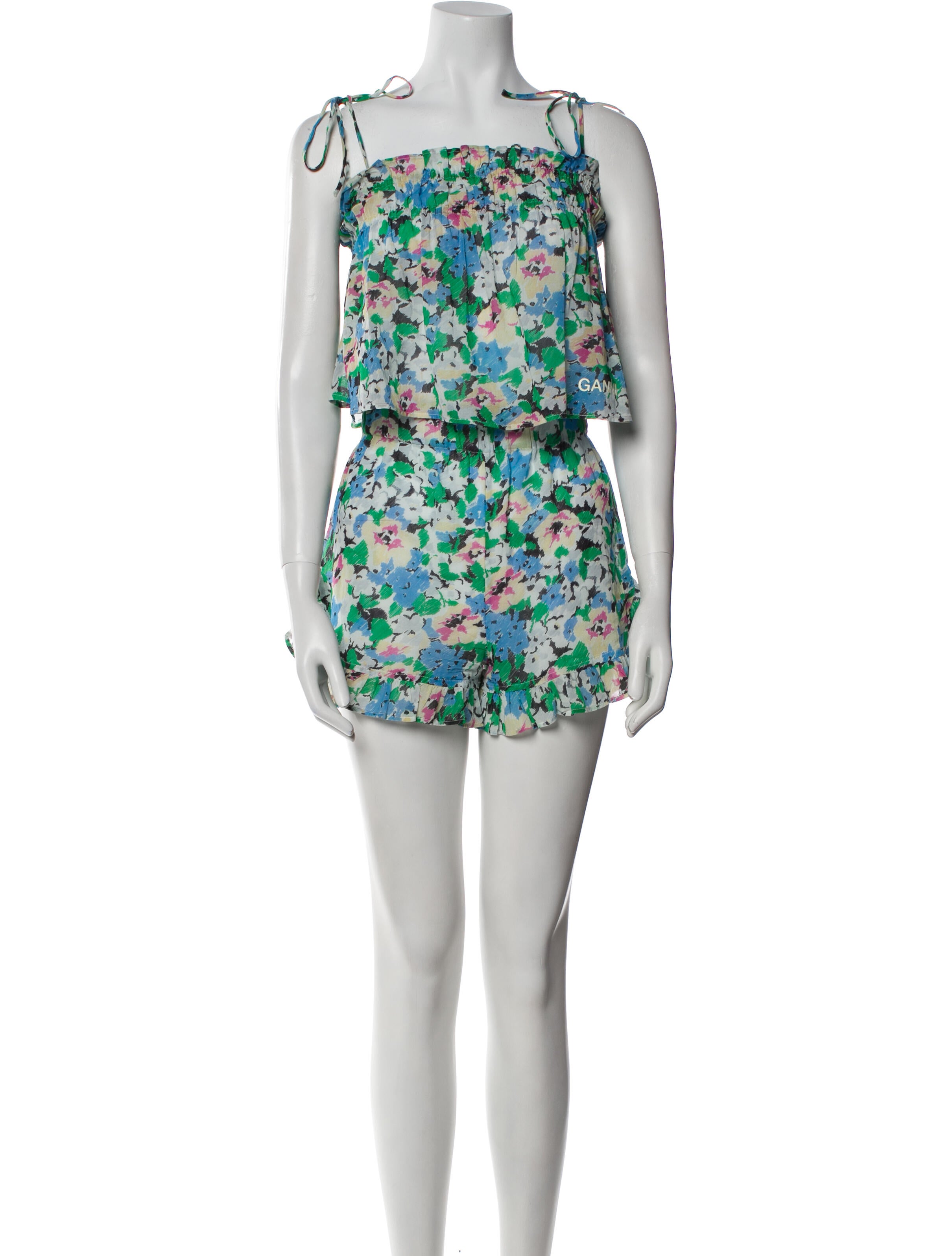 Ganni Printed Mesh Accents Short Set