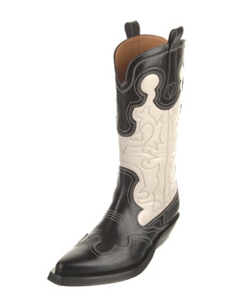 Ganni Leather Colorblock Pattern Western Boots