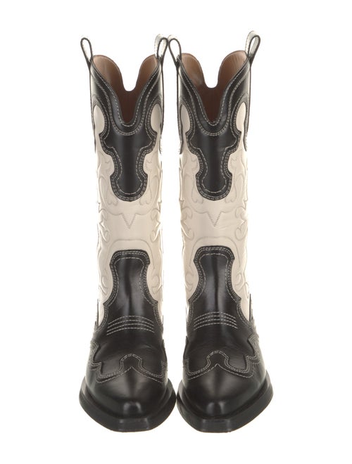 Ganni Leather Colorblock Pattern Western Boots