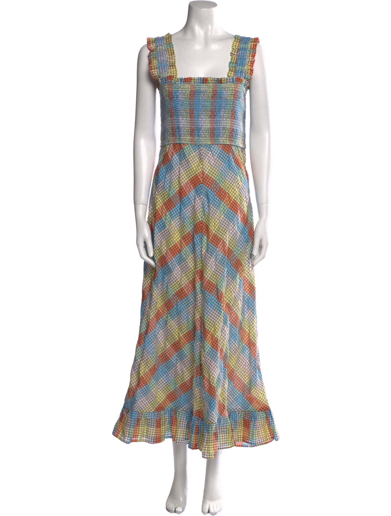 Ganni Plaid Print Long Dress