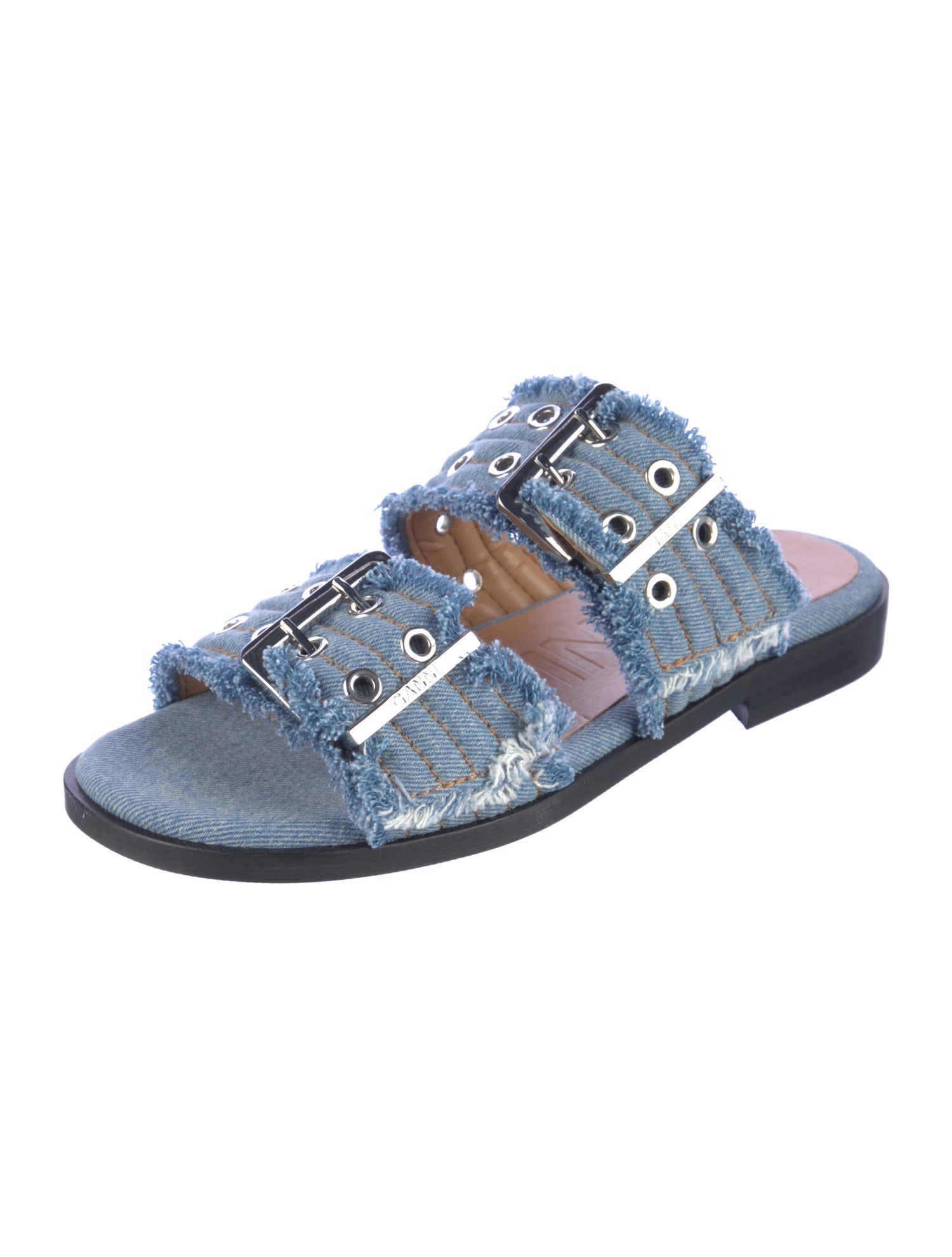 Ganni Denim Printed Slides