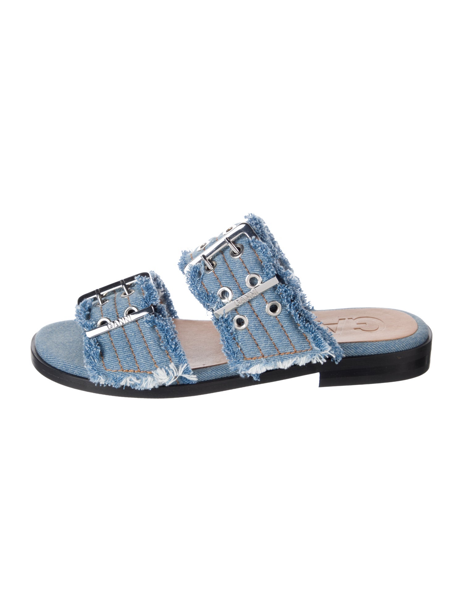 Ganni Denim Raw-Edge Trim Sandals