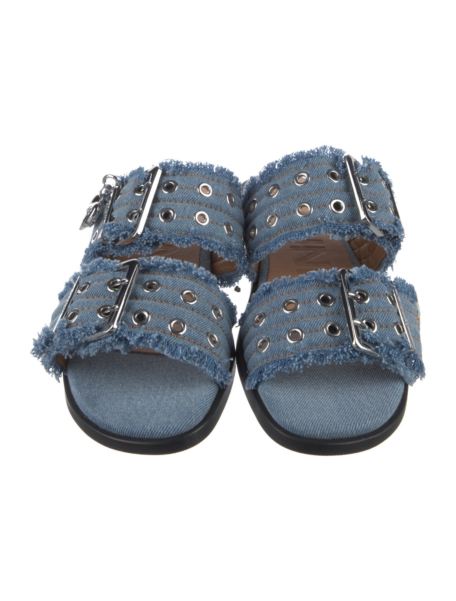 Ganni Denim Distressed Accents Slides