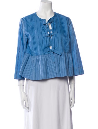 Ganni Tie Neck Three-Quarter Sleeve Top