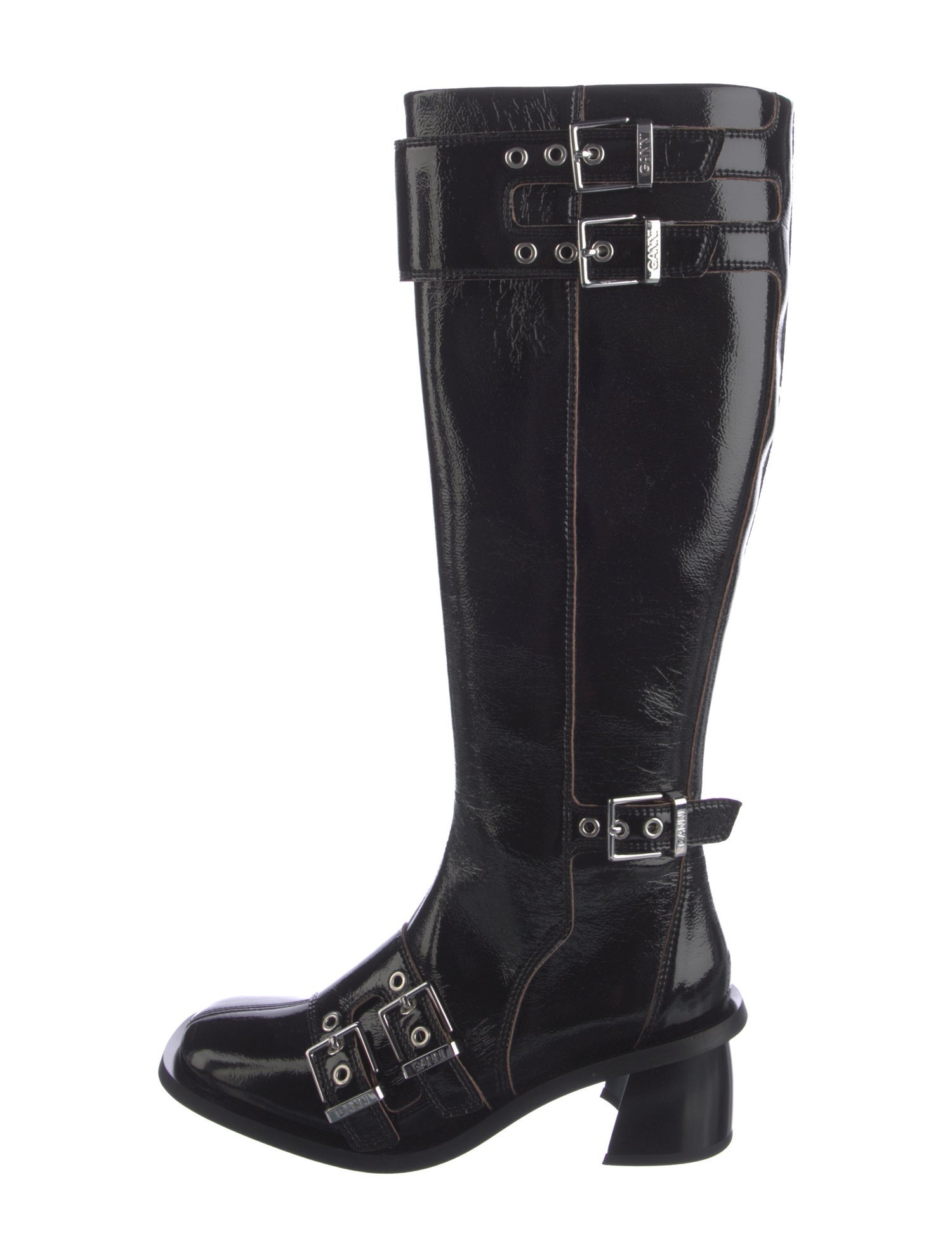 Ganni Patent Leather Riding Boots