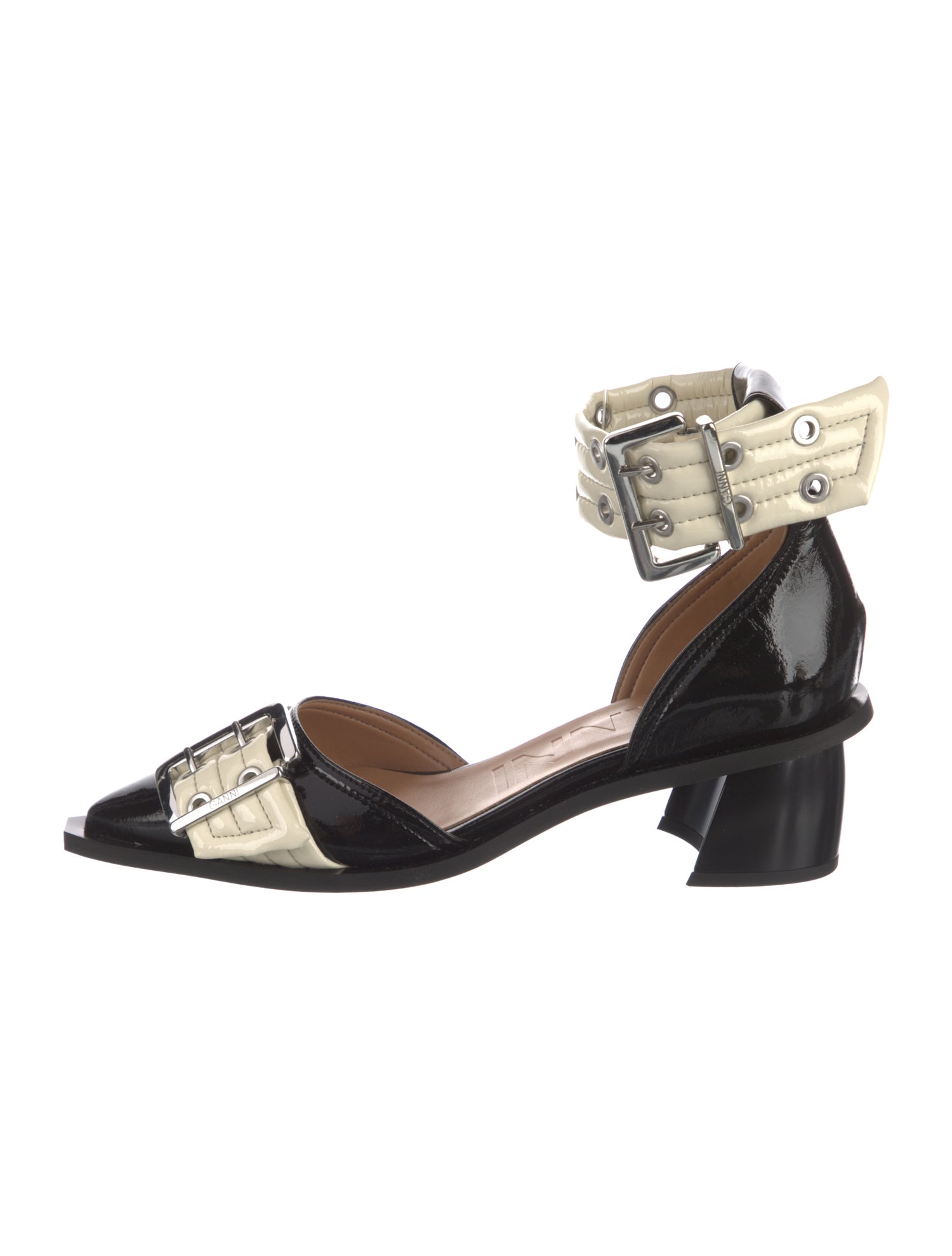 Ganni Leather Colorblock Pattern D'Orsay Pumps