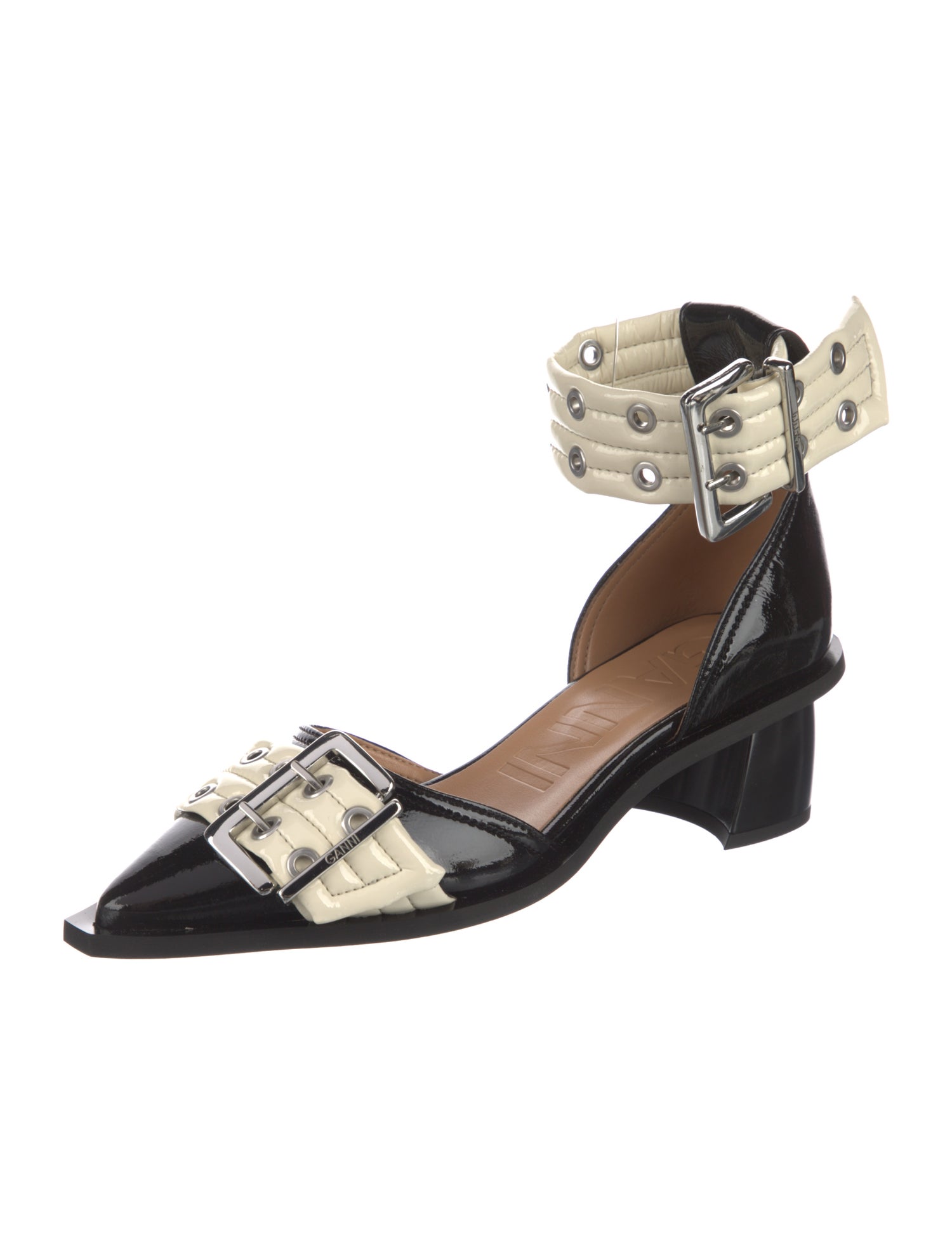 Ganni Leather Colorblock Pattern D'Orsay Pumps