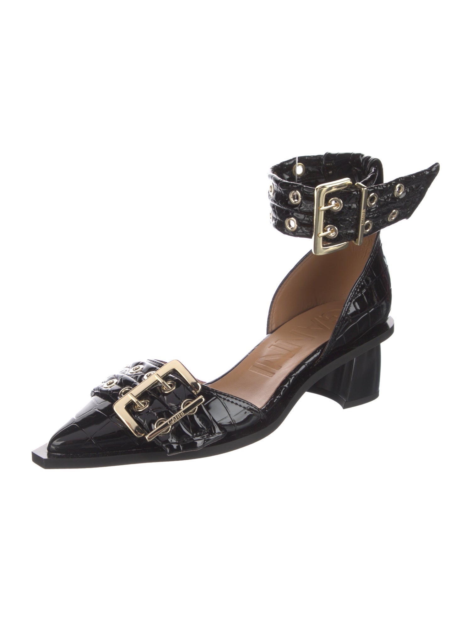 Ganni Leather Colorblock Pattern D'Orsay Pumps