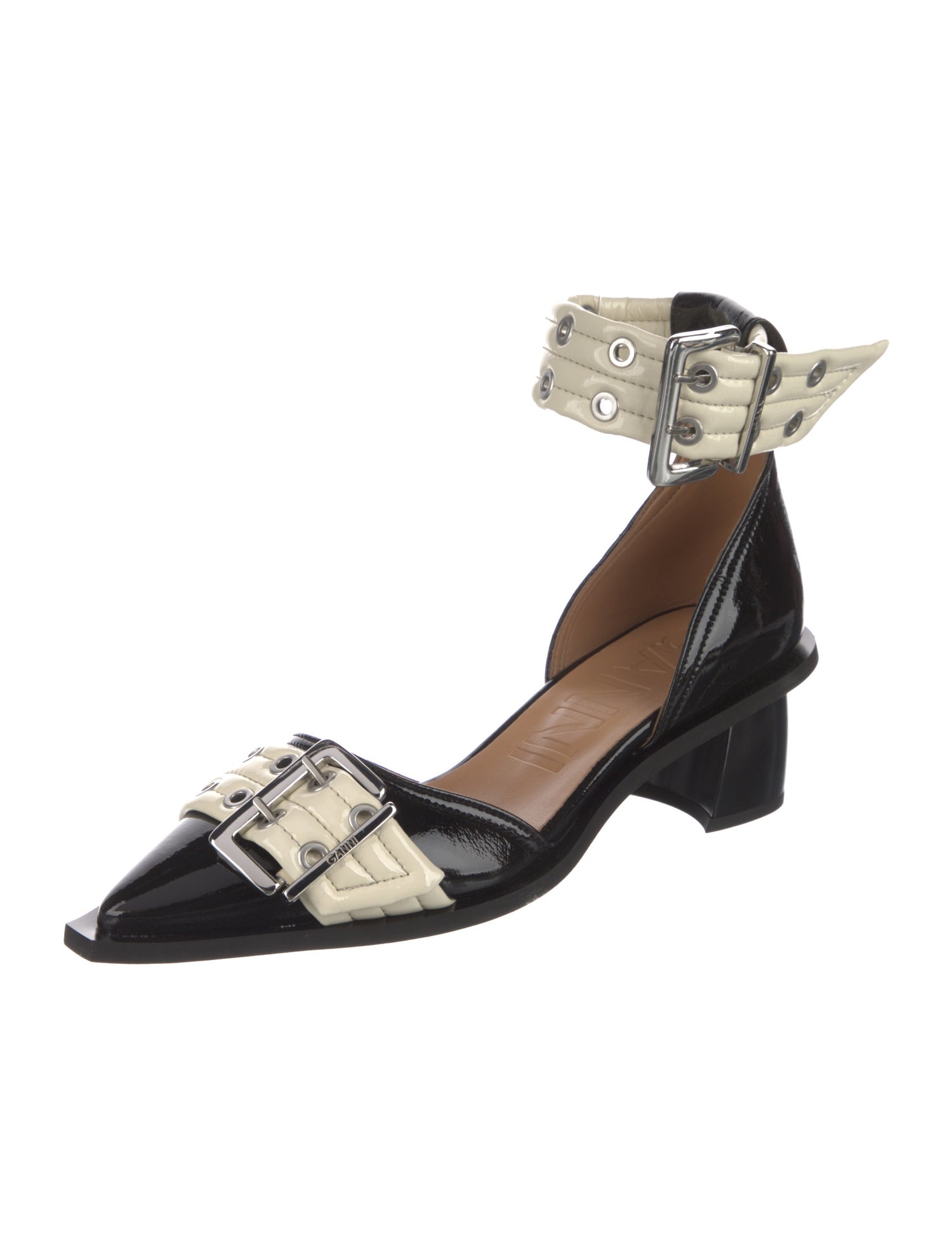 Ganni Leather Colorblock Pattern D'Orsay Pumps