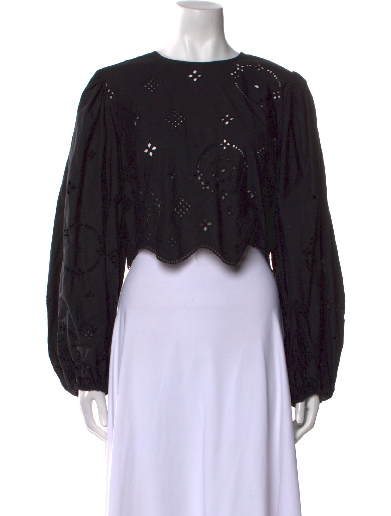 Ganni Crew Neck Long Sleeve Crop Top