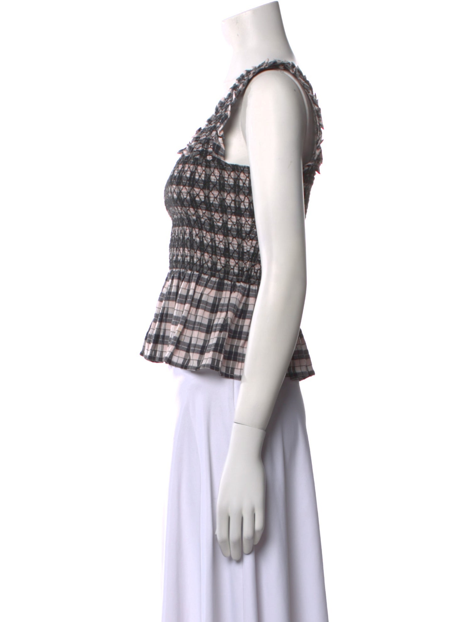 Ganni Plaid Print Square Neckline Crop Top