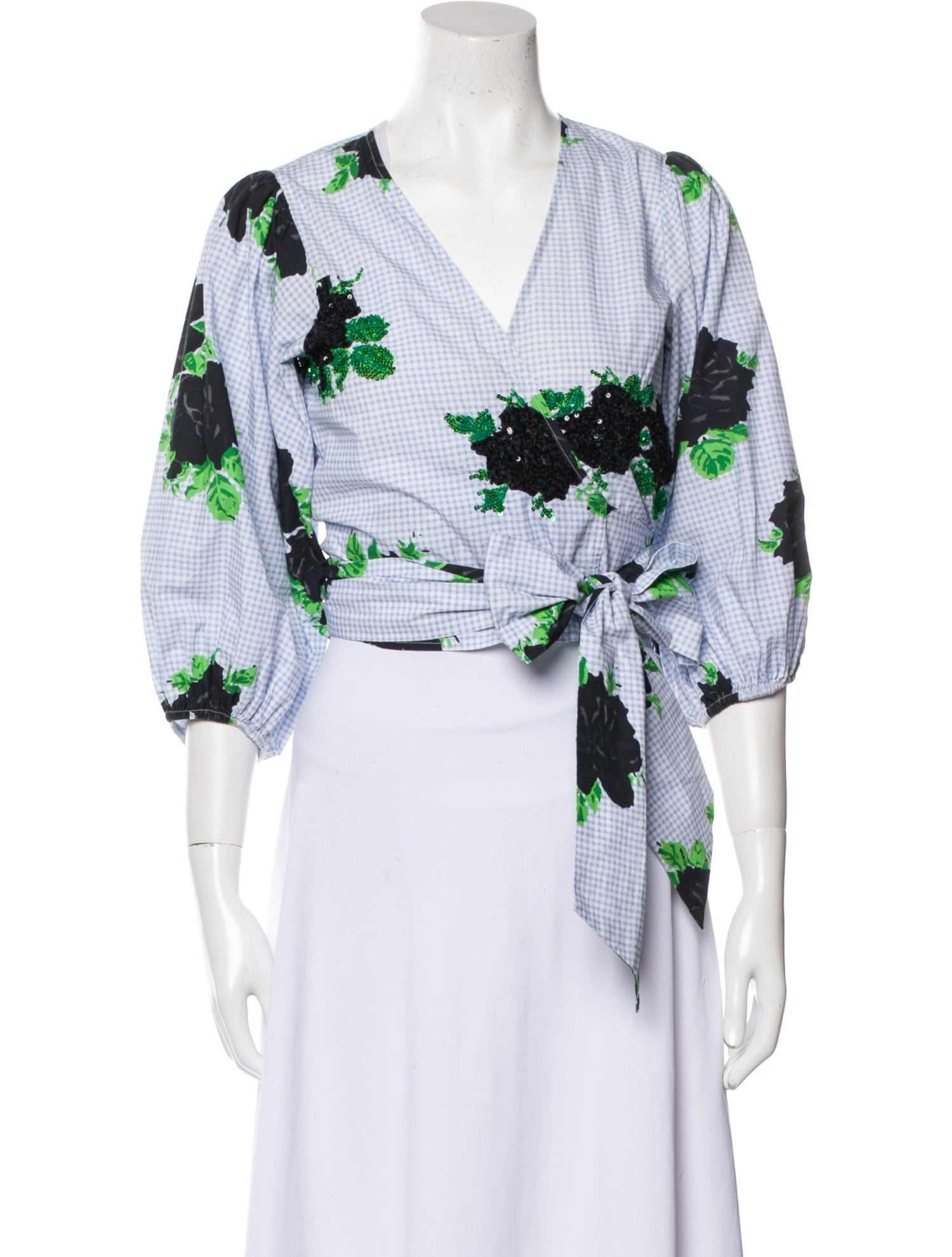 Ganni Floral Print V-Neck Crop Top