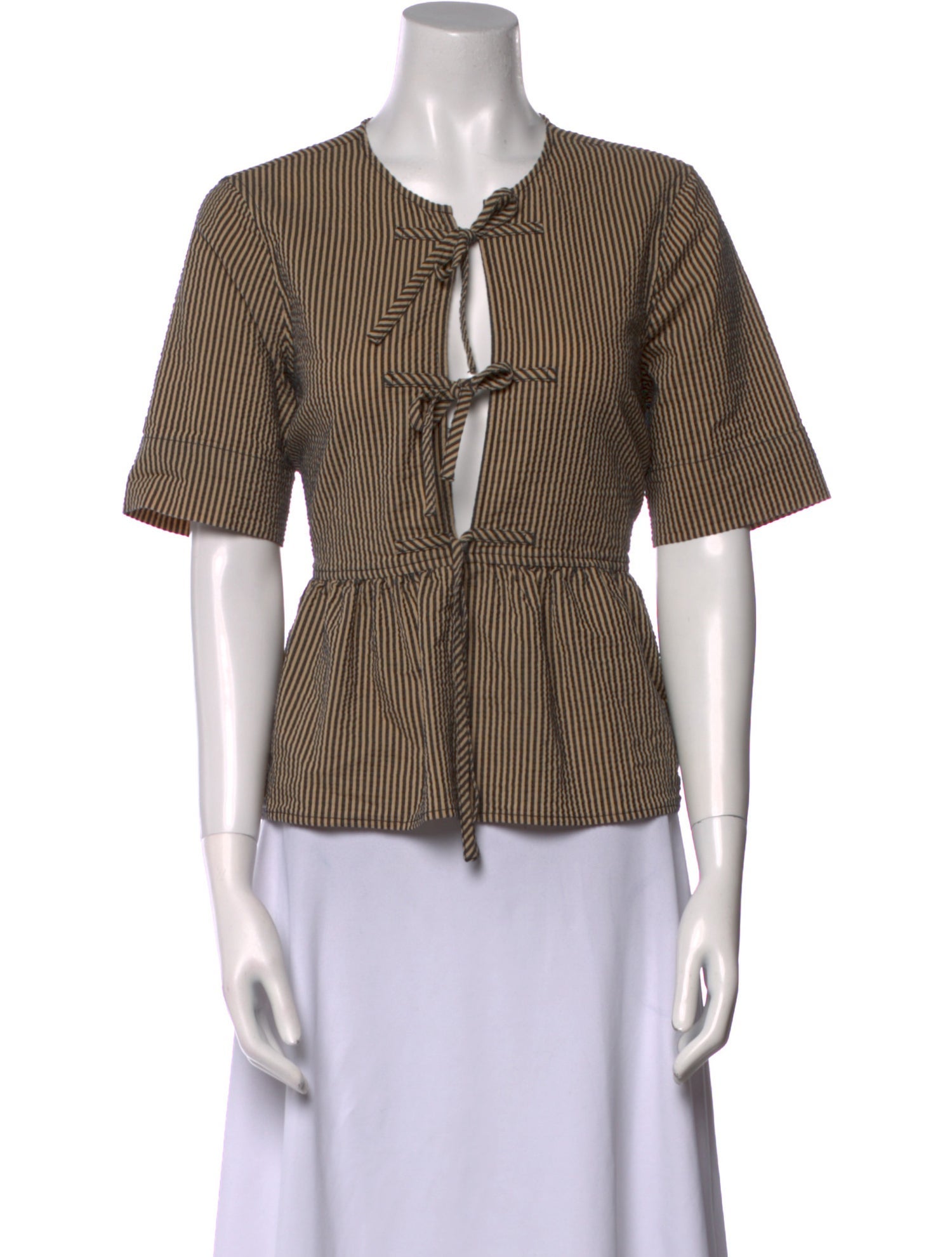 Ganni Striped Tie Neck Top