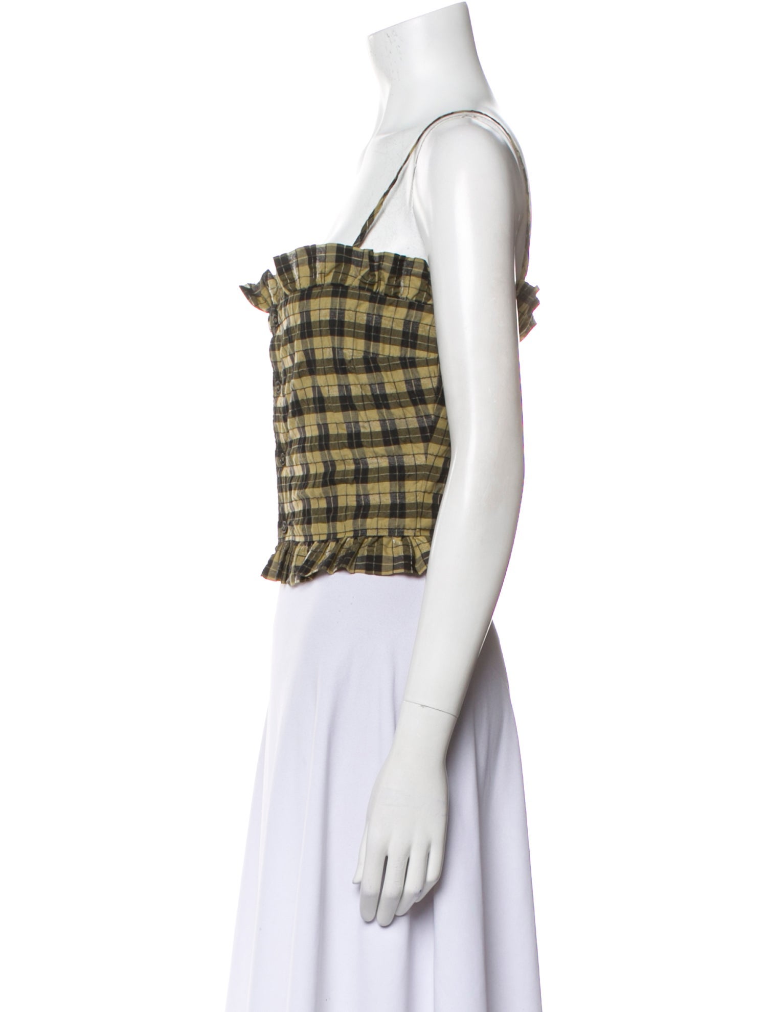 Ganni Plaid Print Square Neckline Crop Top