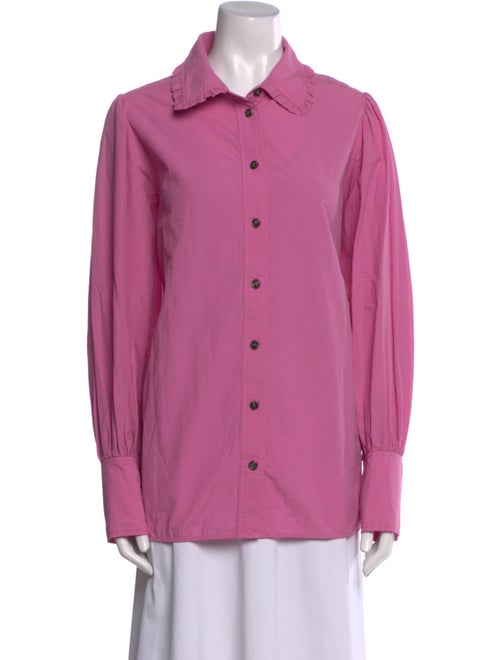 Ganni Long Sleeve Button-Up Top