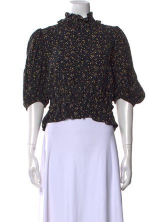 Ganni Floral Print Mock Neck Crop Top