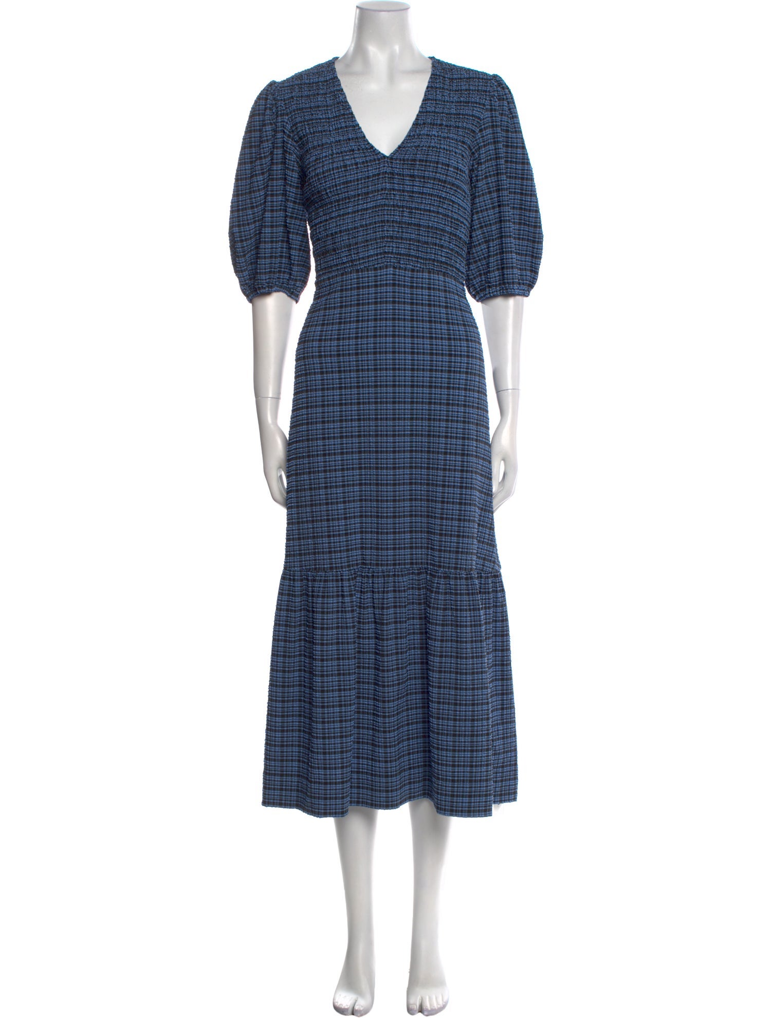 Ganni Plaid Print Long Dress