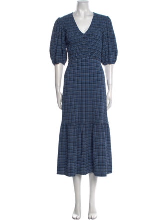 Ganni Plaid Print Long Dress