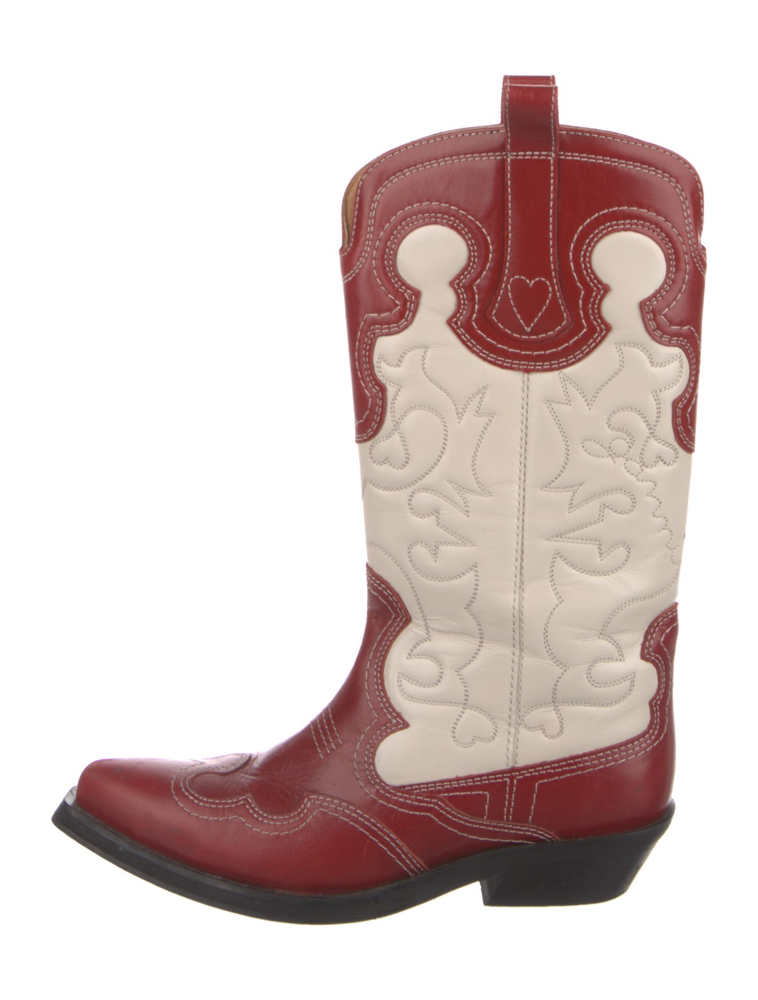 Ganni Leather Printed Western Boots
