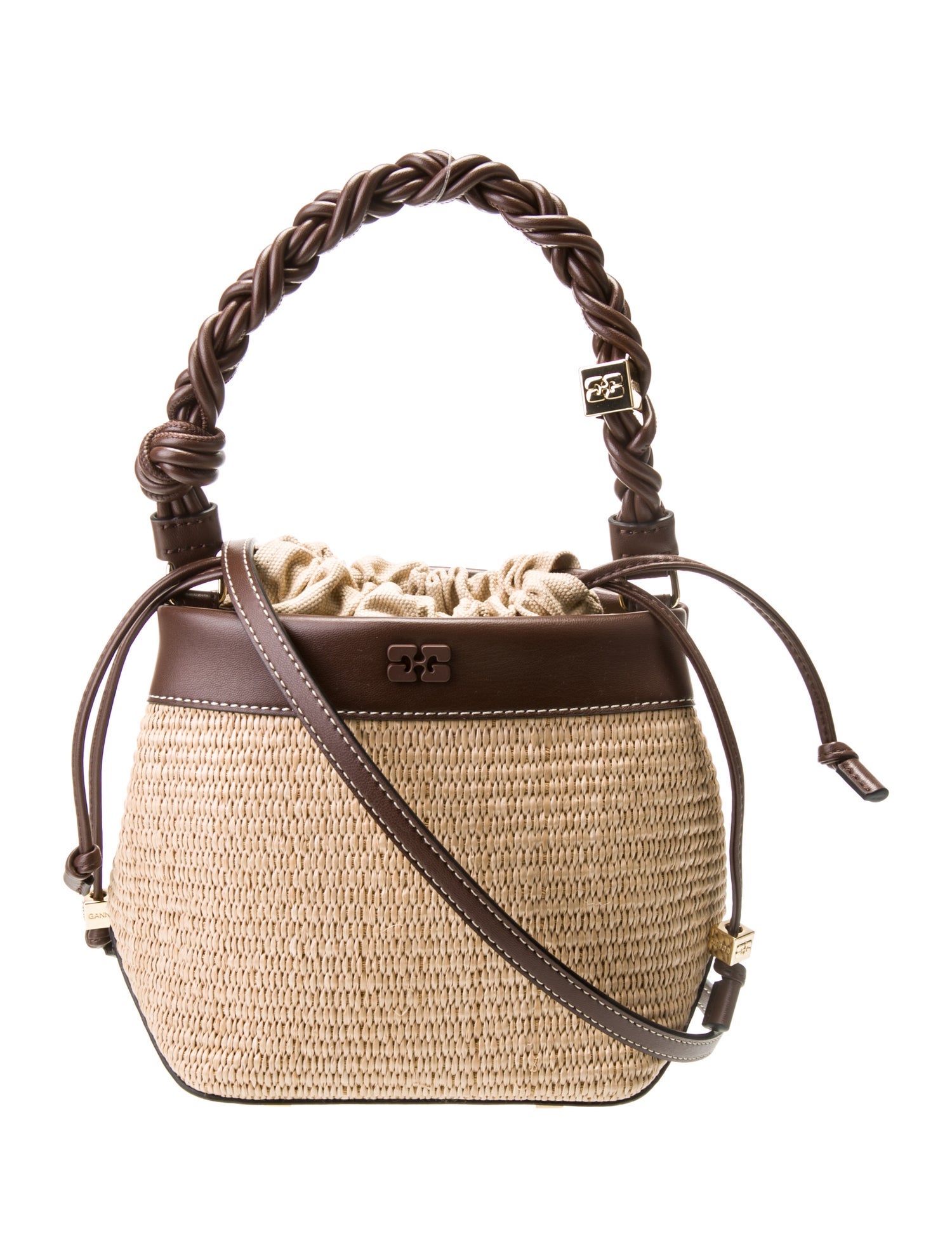 Ganni Straw Top Handle Bag
