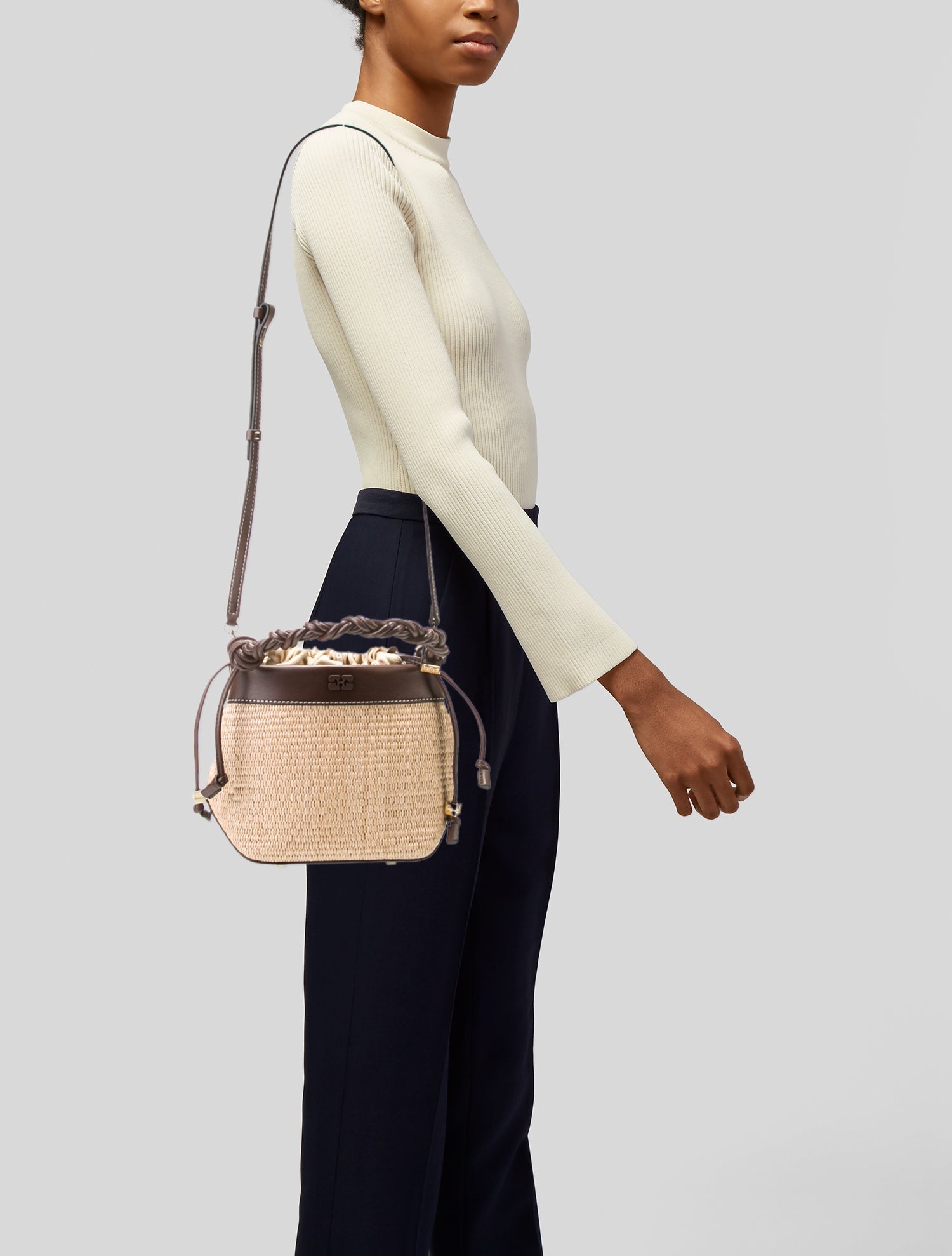 Ganni Straw Top Handle Bag