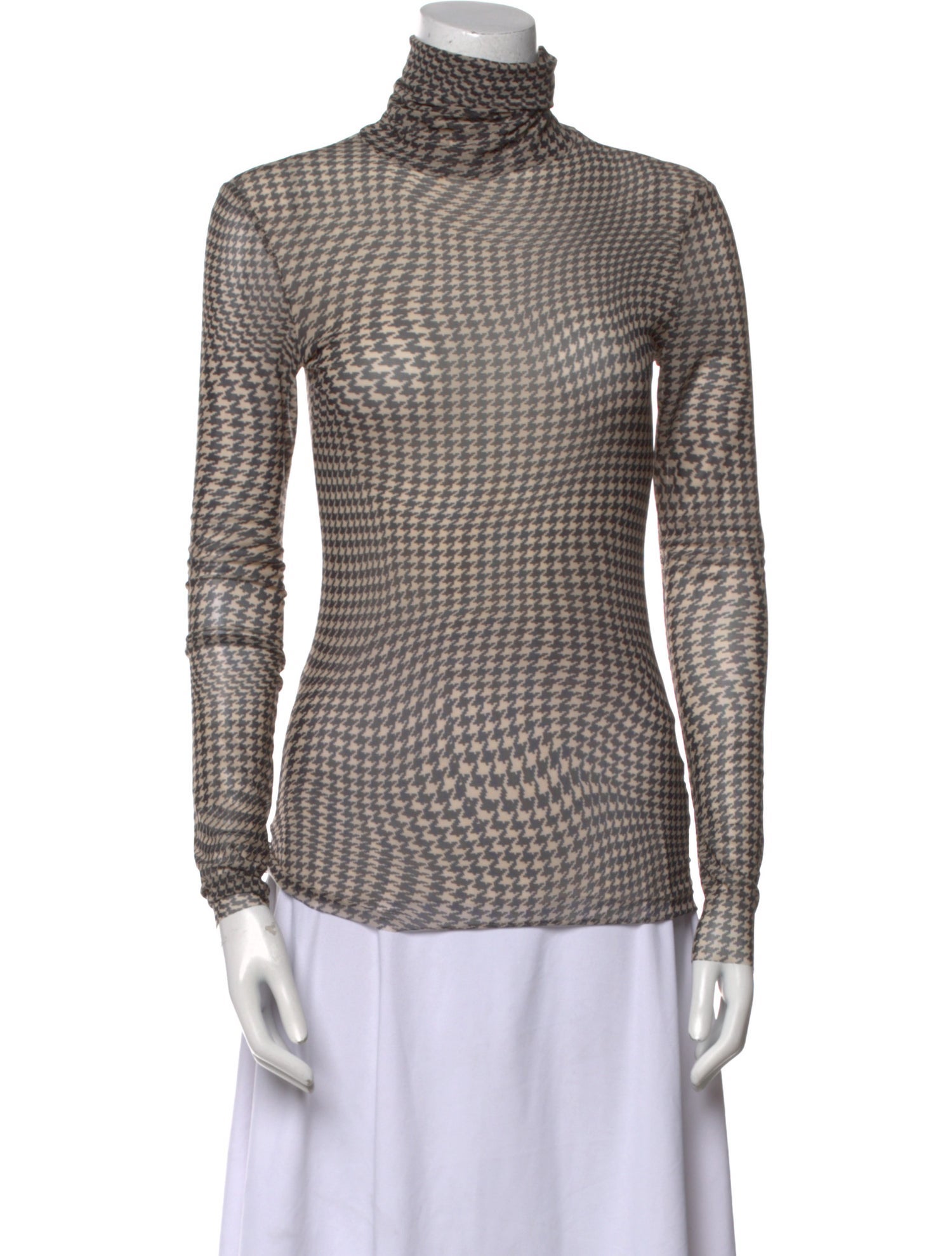 Ganni Houndstooth Print Turtleneck Top