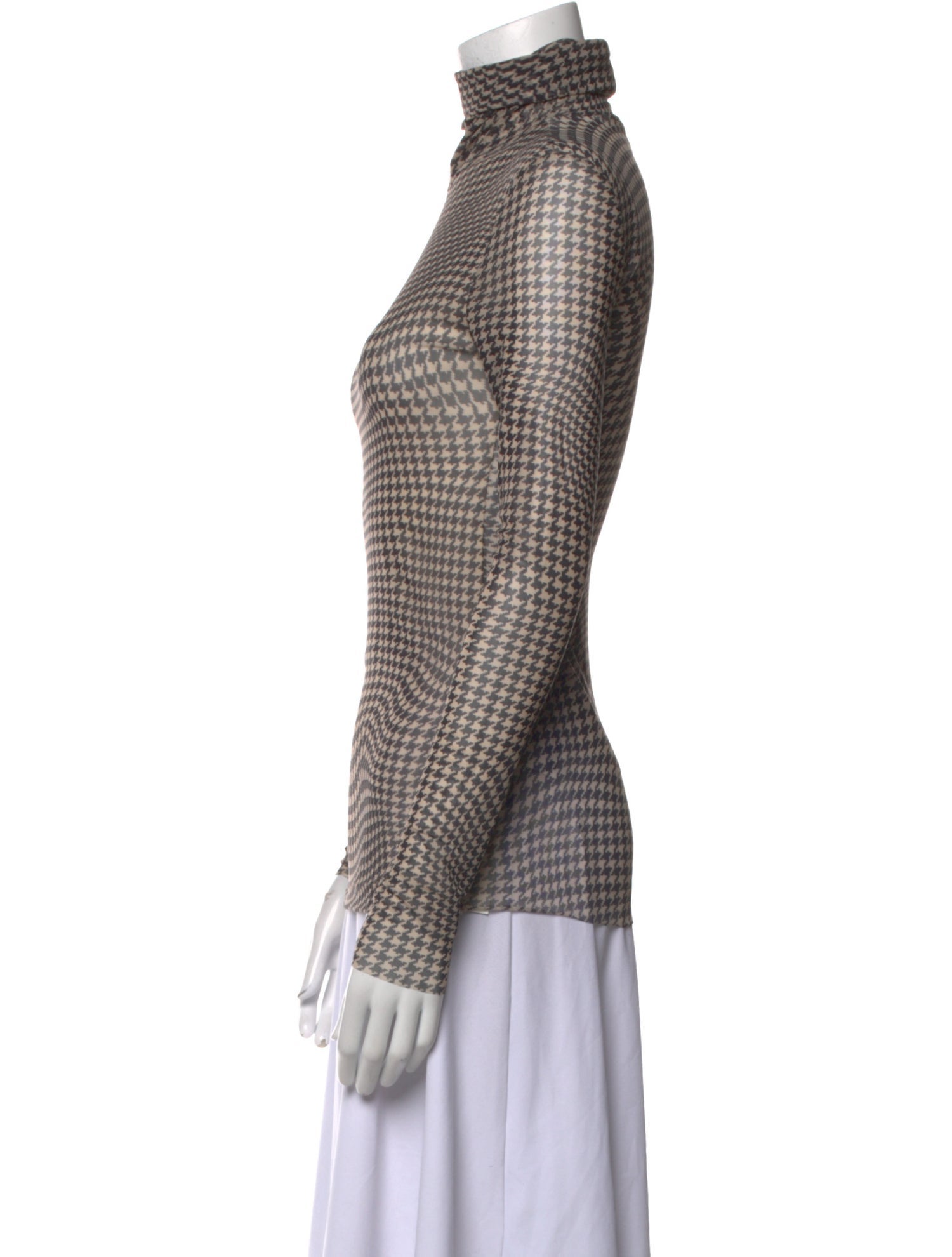 Ganni Houndstooth Print Turtleneck Top