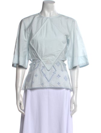 Ganni Scoop Neck Three-Quarter Sleeve Blouse