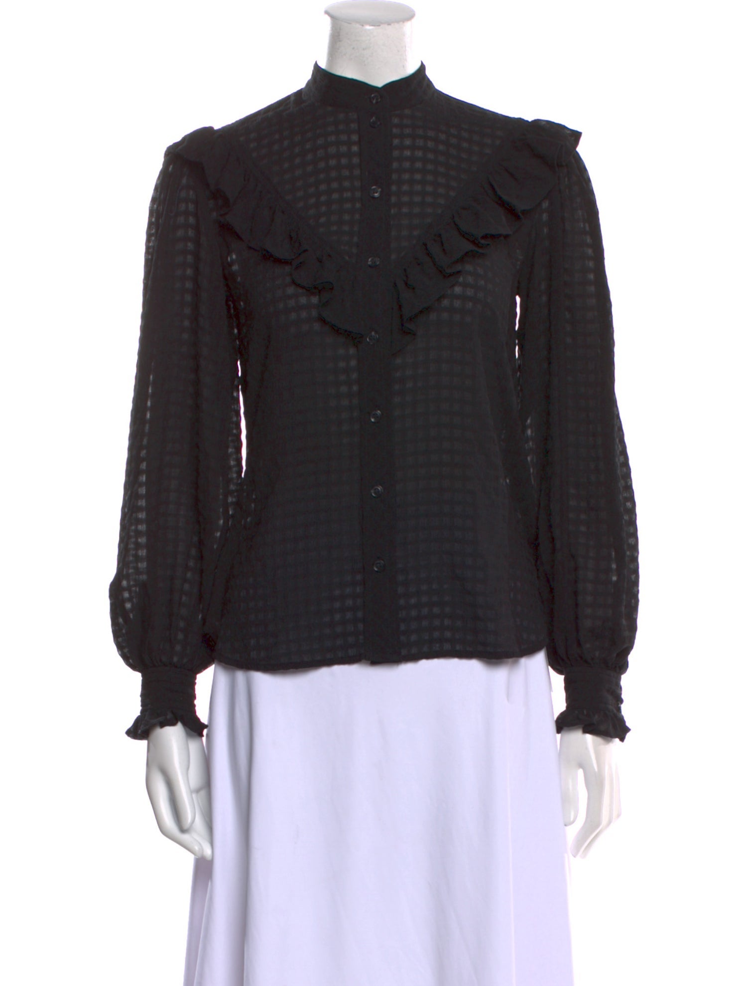 Ganni Mock Neck Long Sleeve Button-Up Top