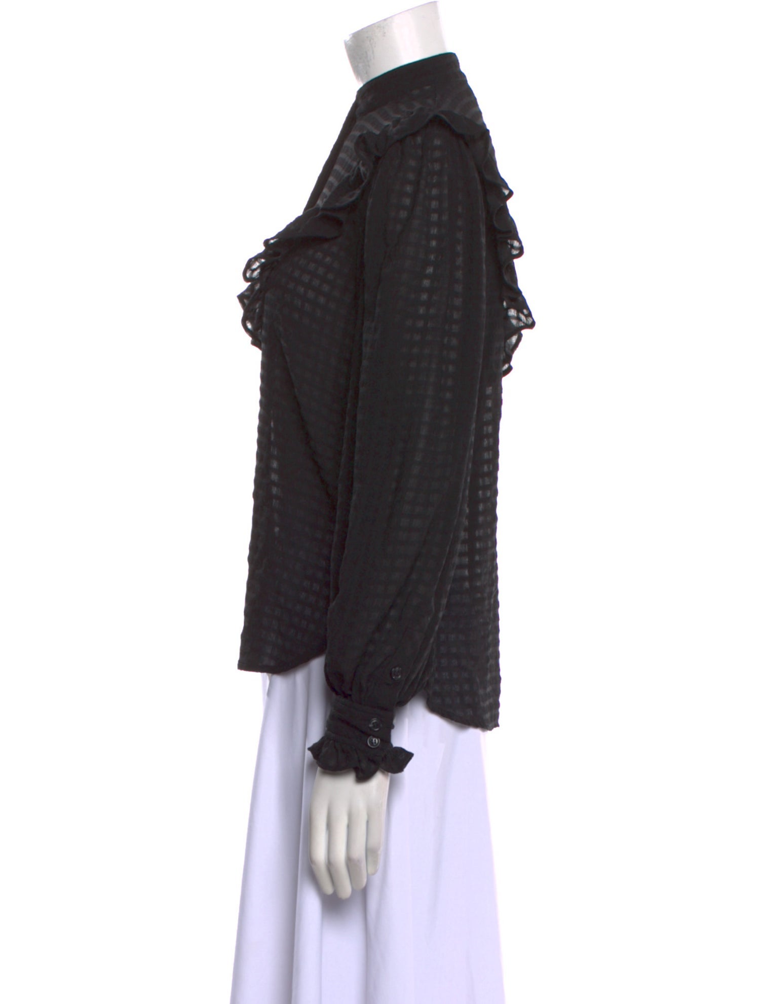 Ganni Mock Neck Long Sleeve Button-Up Top