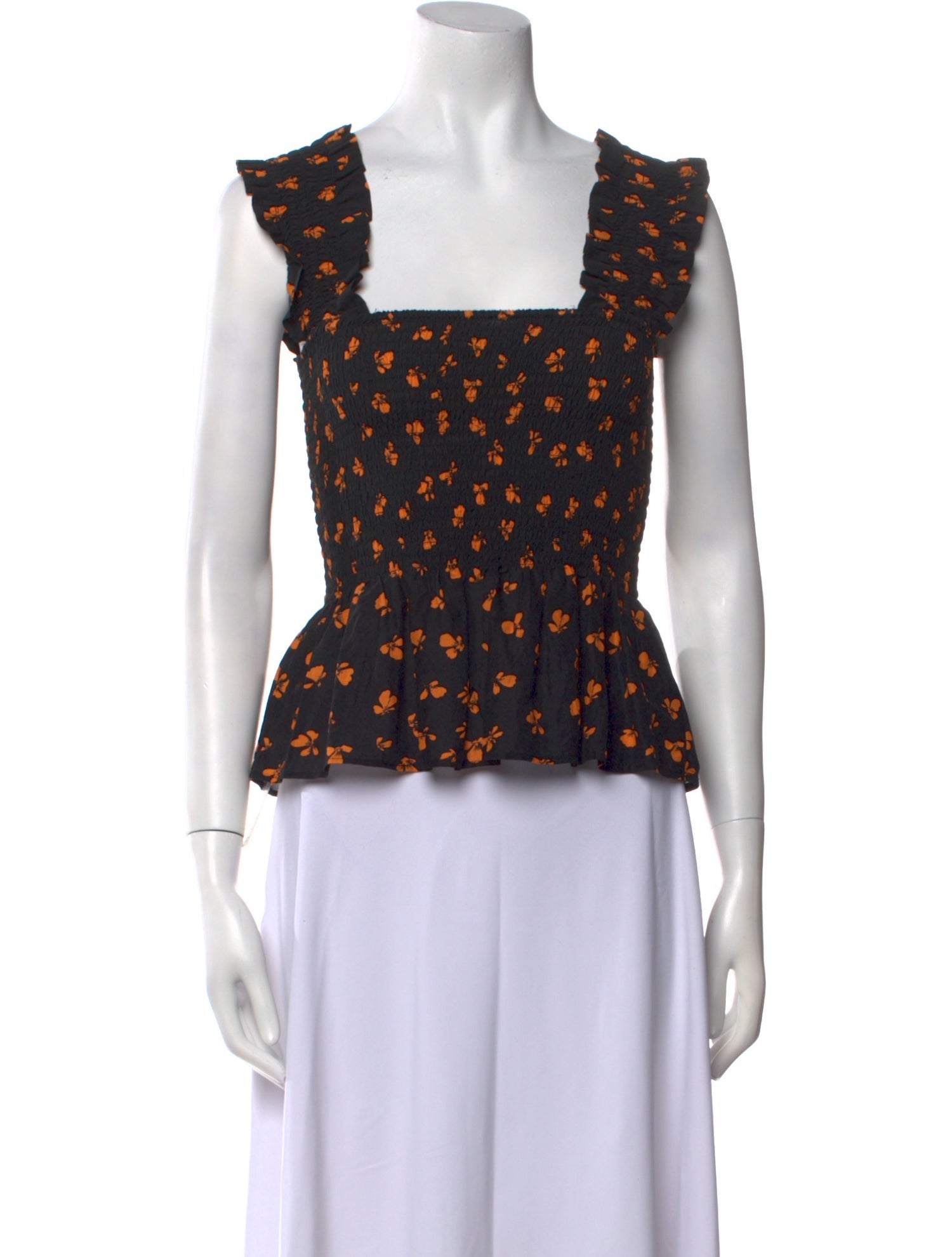 Ganni Floral Print Square Neckline Crop Top