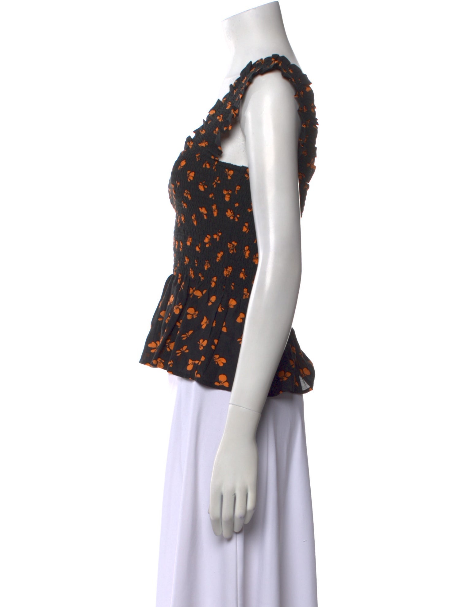 Ganni Floral Print Square Neckline Crop Top