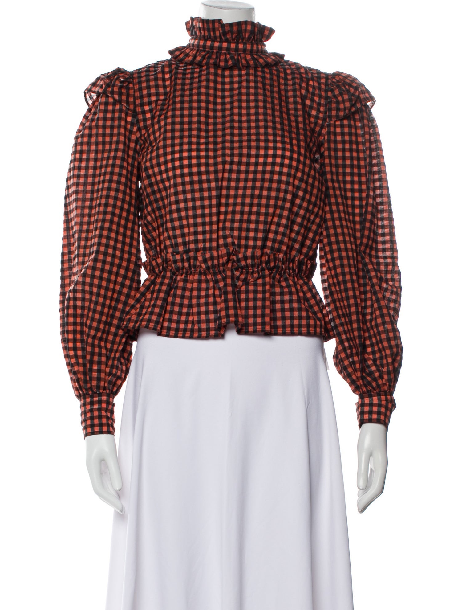 Ganni Plaid Print Mock Neck Crop Top