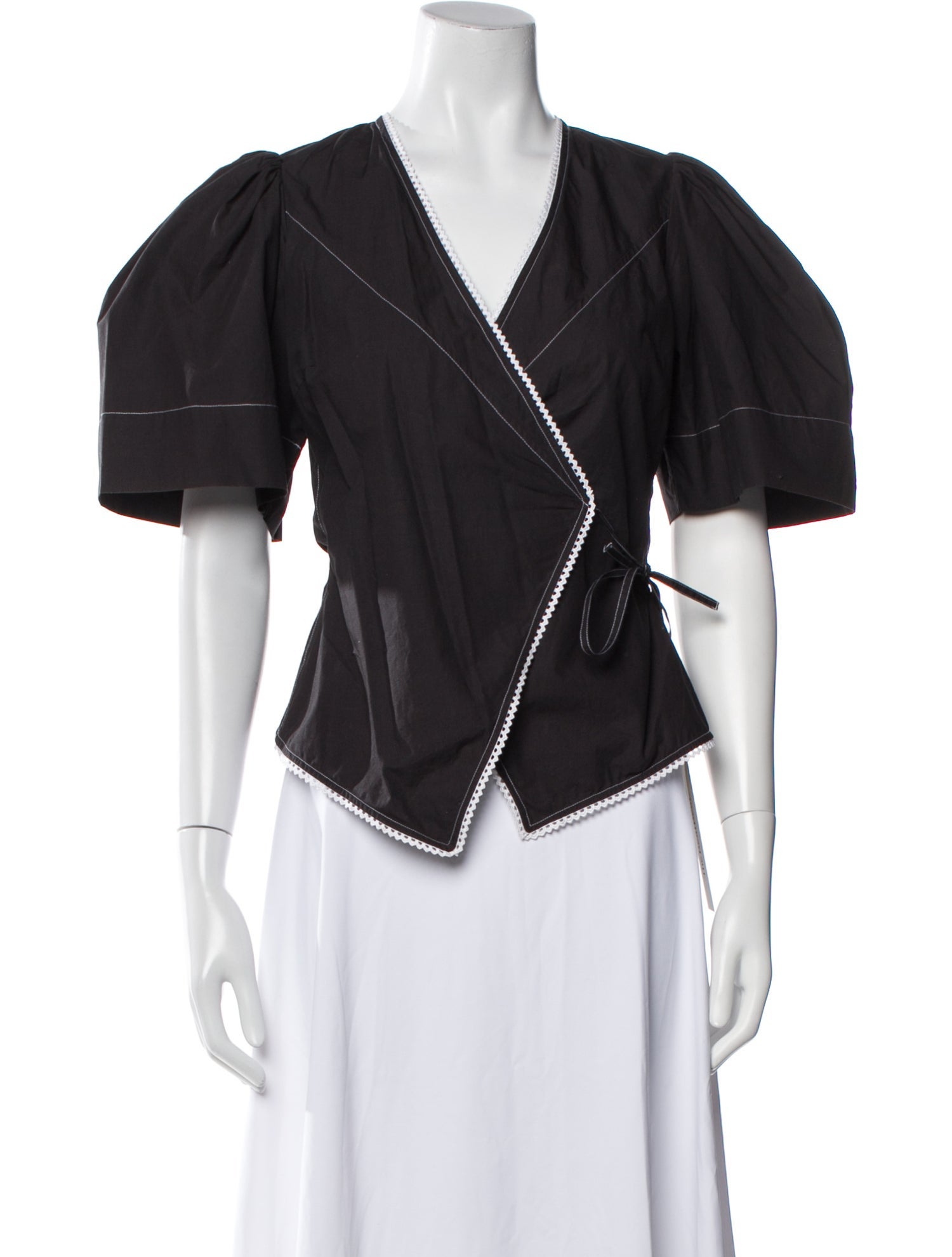 Ganni V-Neck Short Sleeve Blouse