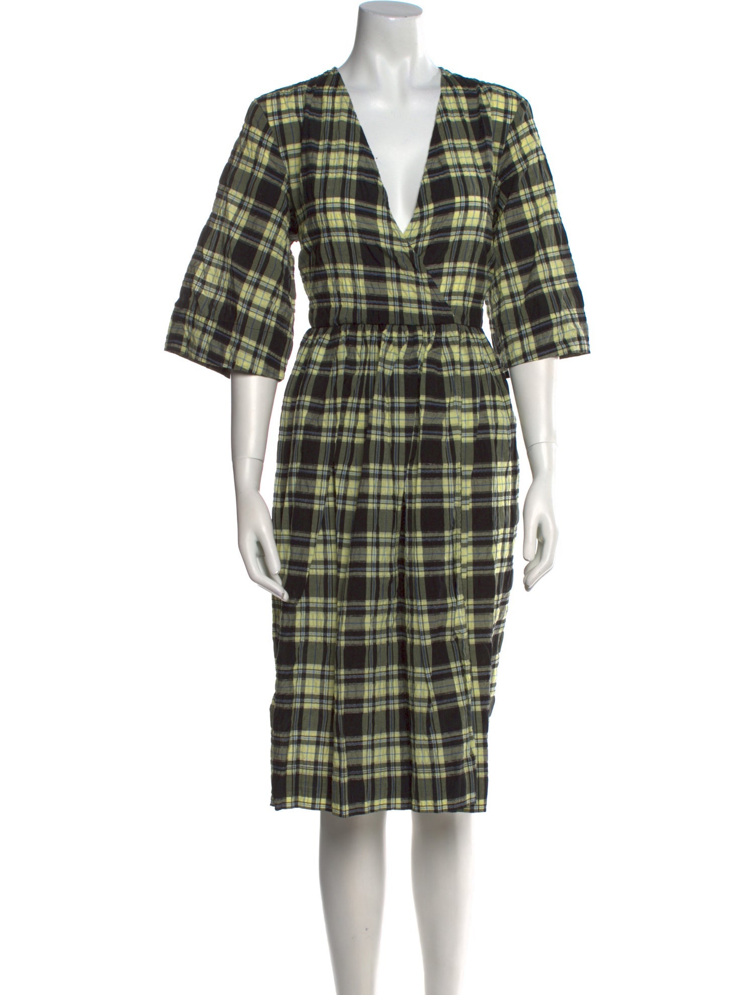 Ganni Plaid Print Midi Length Dress