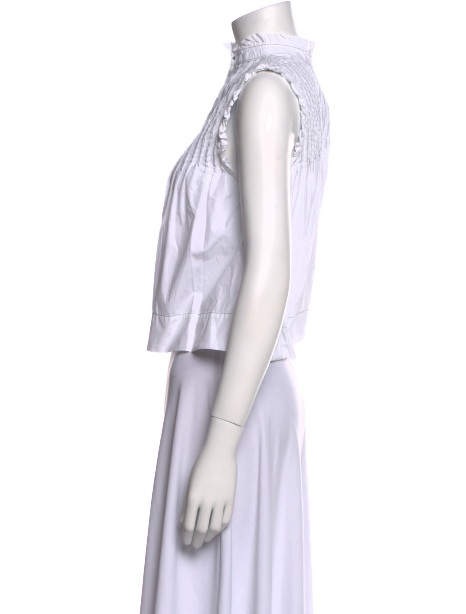 Ganni Striped Mock Neck Button-Up Top