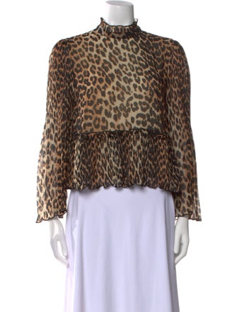 Ganni Animal Print Mock Neck Blouse