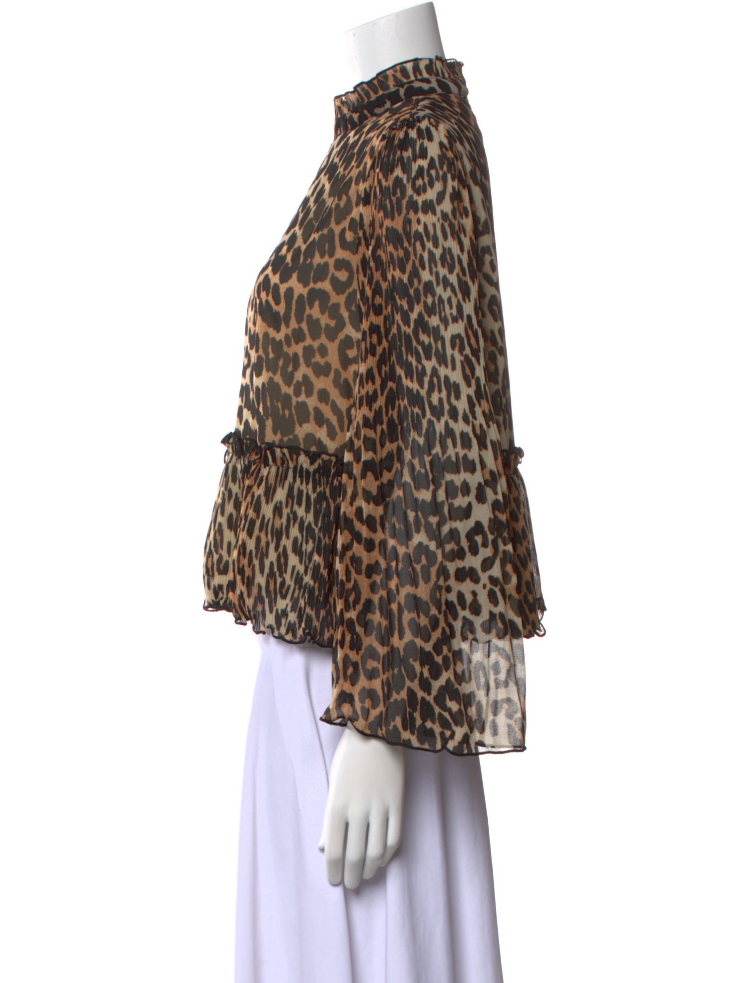 Ganni Animal Print Mock Neck Blouse