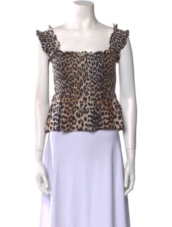 Ganni Animal Print Square Neckline Crop Top