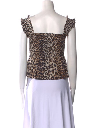 Ganni Animal Print Square Neckline Crop Top