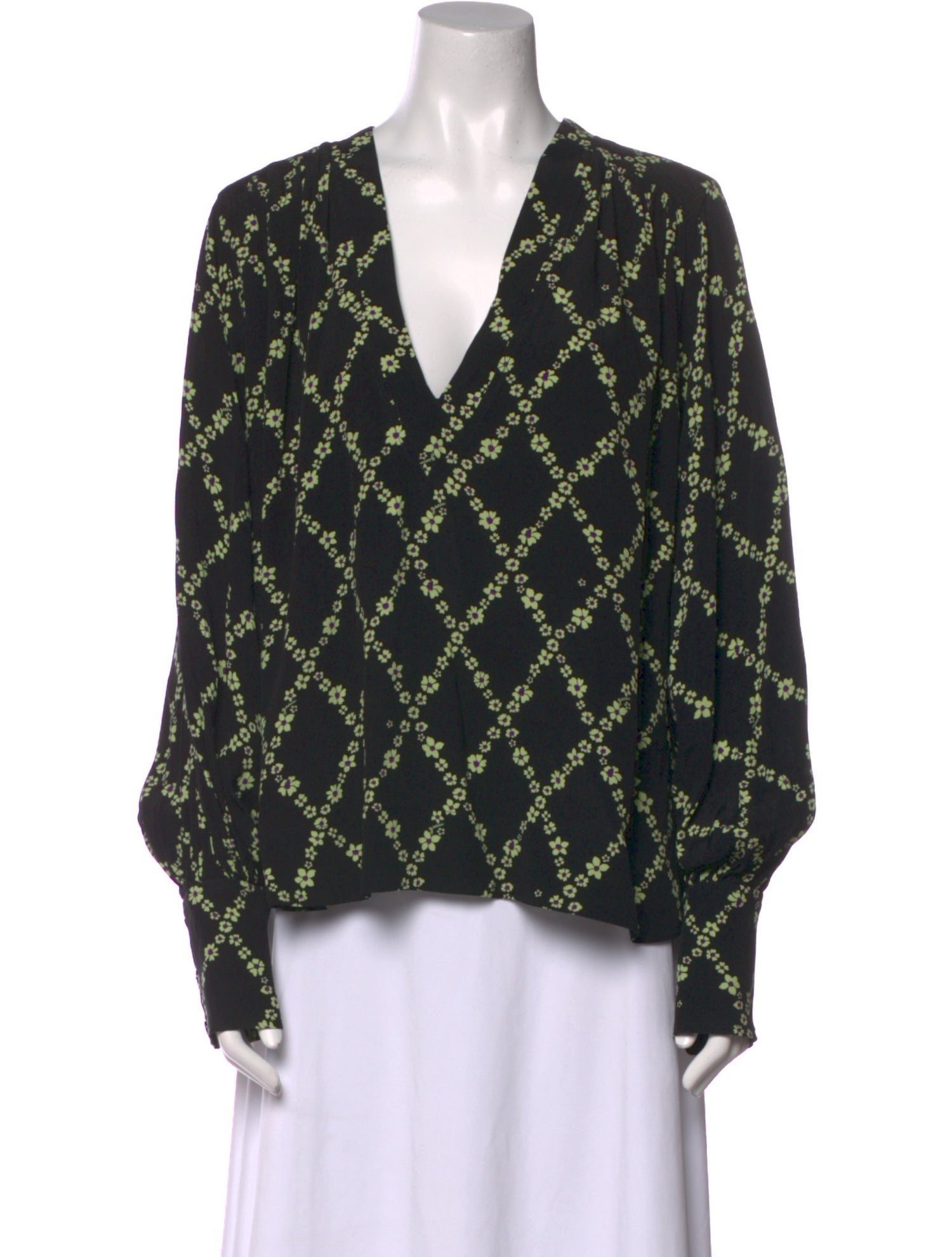 Ganni Printed V-Neck Blouse