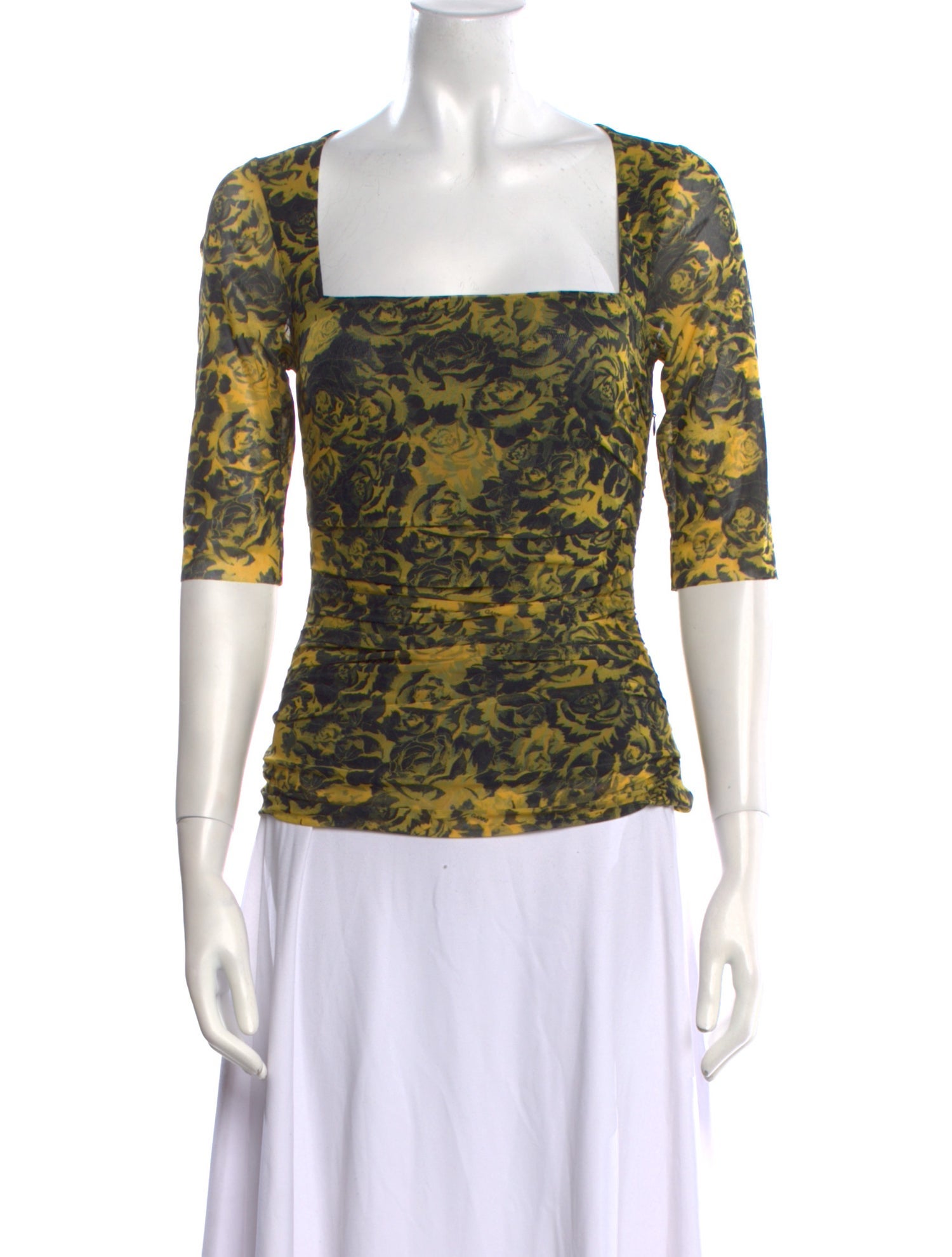 Ganni Floral Print Square Neckline Top